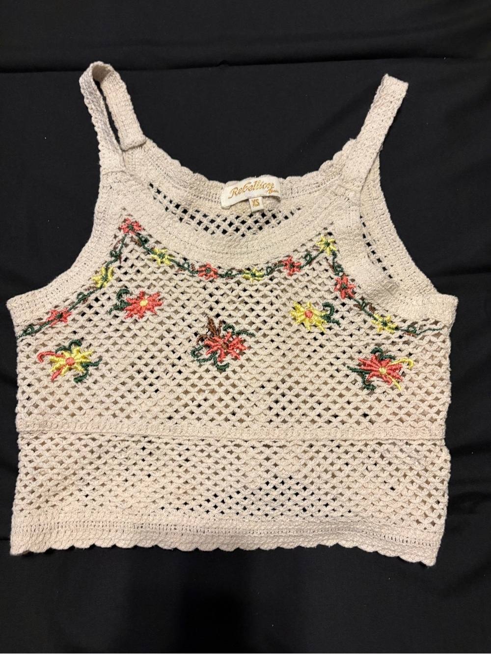 Rebellion Cream Crochet Floral Embroidered Tank